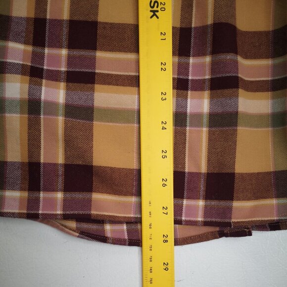 L.L. Bean Ladies Size Large Burgundy Tan Grey & White Plaid Button Front Shirt - Picture 10 of 10